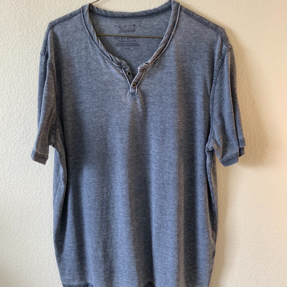 Lucky Brand Mens Burnout Button Notch Shirt American Navy Large